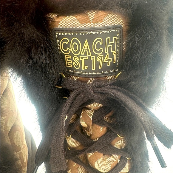 Coach Jennie Signature Fur Trim Lace Up Boots Monogram Khaki Q522 Womens 7.5 B - Picture 10 of 14